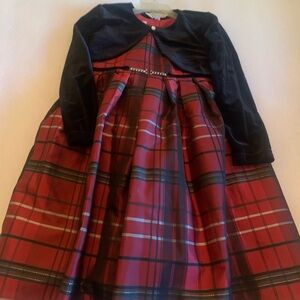 Pippa & Julie Black Velvet Jacket and Red Plaid Dress